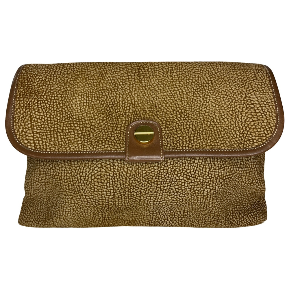 Vintage Borbonese Redwall Suede Clutch Eye of Partridge Italy Brown Leather